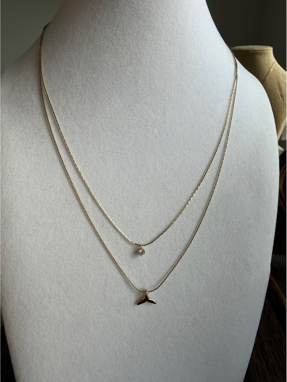 Non-Tarnish 18K Gold Plated Whale Tail Layered Necklace
